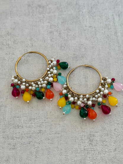Ayura Designs Jhanak Balis – Multicolor Gemstone & Pearl Hoops