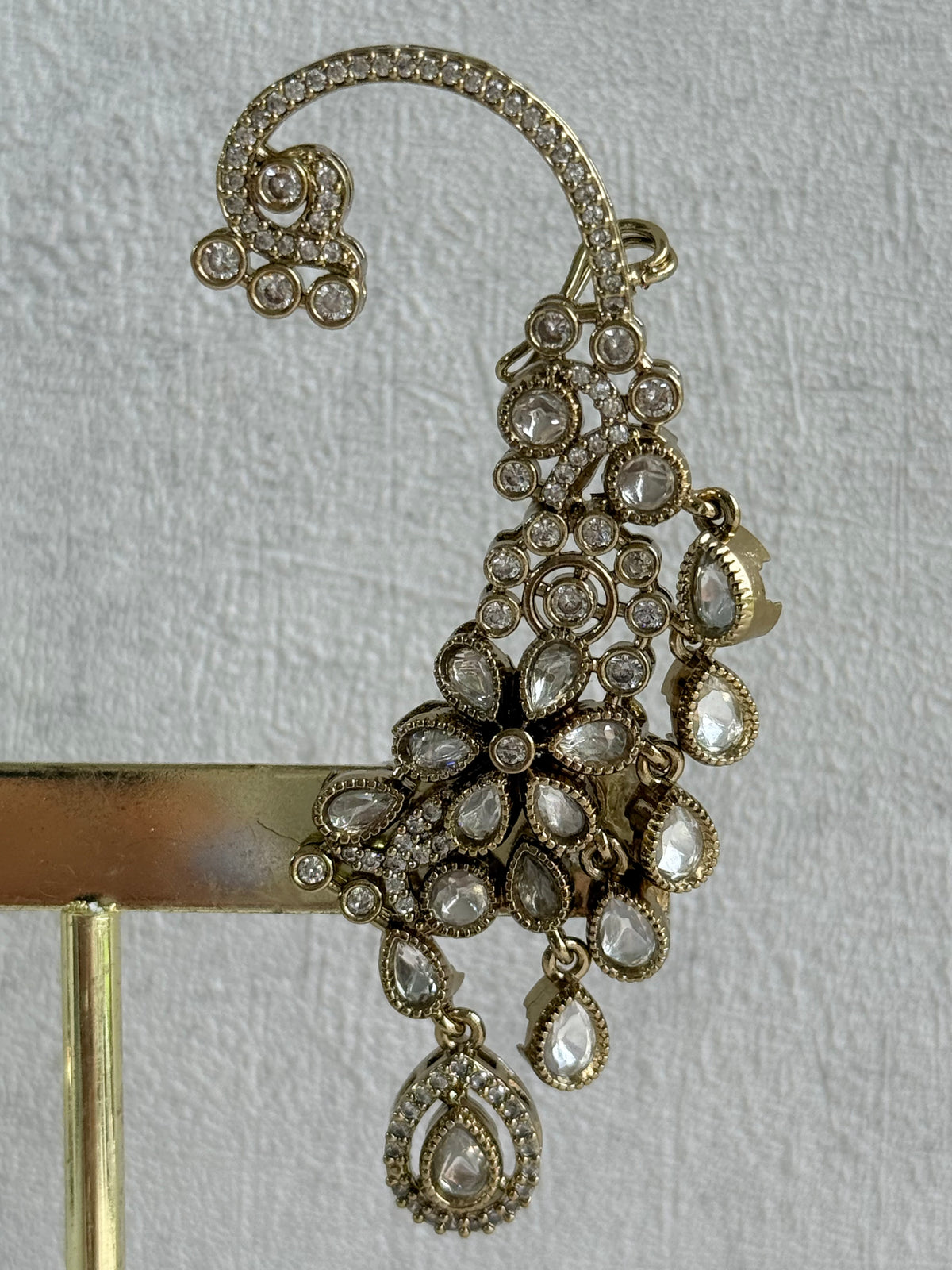 Ayura Designs Aksara Kaanphool Earrings – Kundan, Crystals & Antique Gold Finish