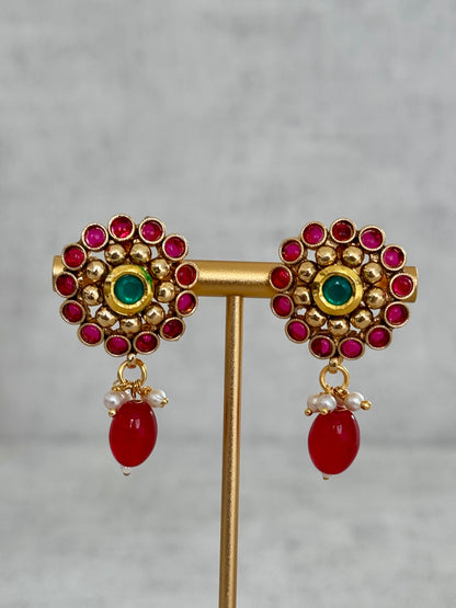 Ayura Designs Ziya Set – Gold, Ruby Red & Emerald Green with Stud Earrings