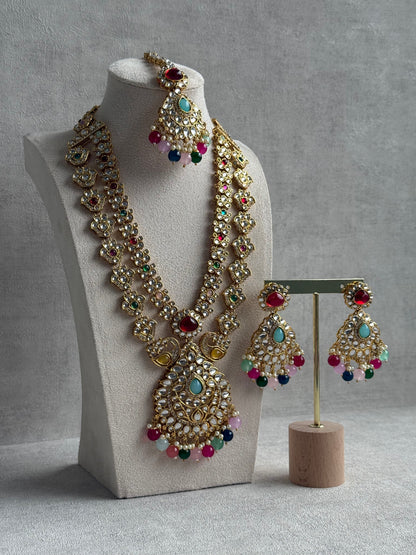 Ayura Designs Javeria Set with Earrings & Tikka – Multicolour Beads, Mirror Kundan & Gold Finish