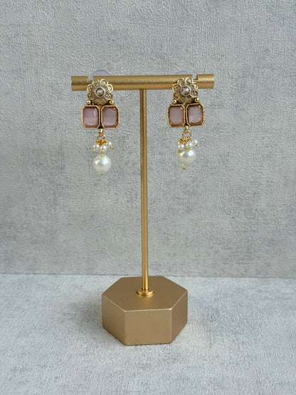 Ayura Designs Padma Necklace Set with Earrings – Blush Pink Stones with Pearl Drop Detailing