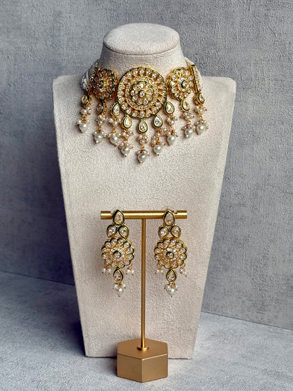 Ayura Designs Khusali Set – Necklace & Earrings with Kundan Stones, Green Enamel, and Pearl Detailing