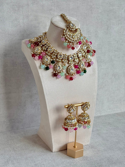 Ayura Designs Iyla Set with Necklace, Earrings & Tikka – Kundan Detailing, Ivory Pearl Drops & Multicolour Beads