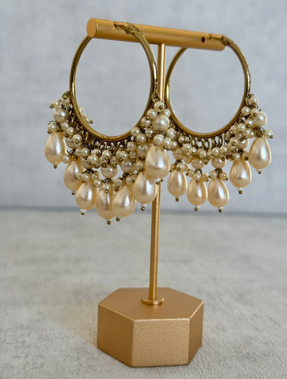 Ayura Designs Jhanak Balis – Champagne Crystal & Pearl Hoops