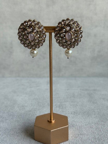 Ayura Designs Sania Set with Necklace, Earrings & Tikka – Mint & Blush Stones, Kundan Detailing & Antique Gold Finish