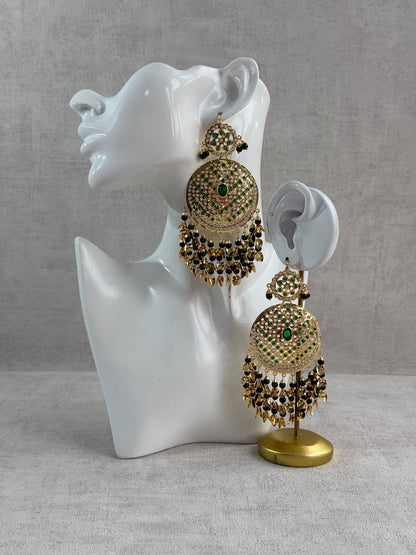 Ayura Designs Seerat Earrings – Emerald Green Gold Pippal Patti Design with Pearls