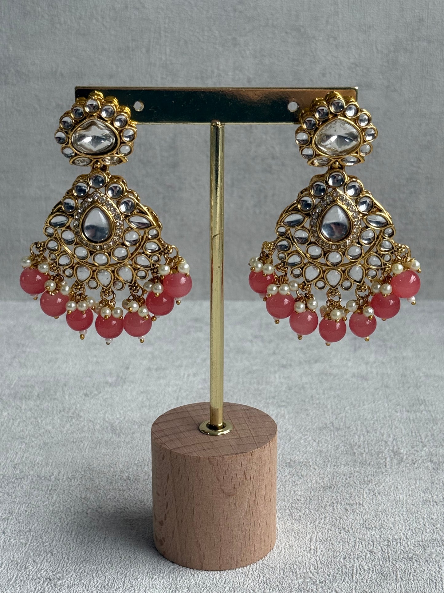 Ayura Designs Javeria Set with Earrings & Tikka – Peach Beads, Mirror Kundan & Gold Finish