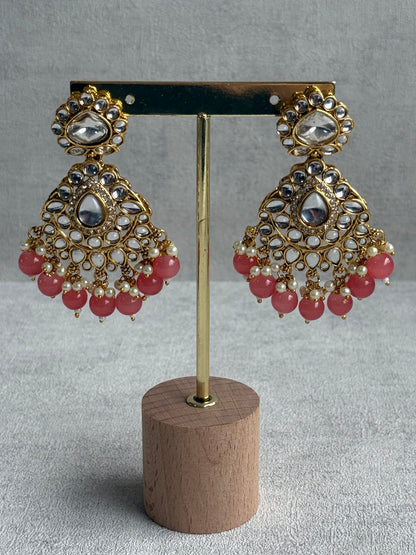 Ayura Designs Javeria Set with Earrings & Tikka – Peach Beads, Mirror Kundan & Gold Finish