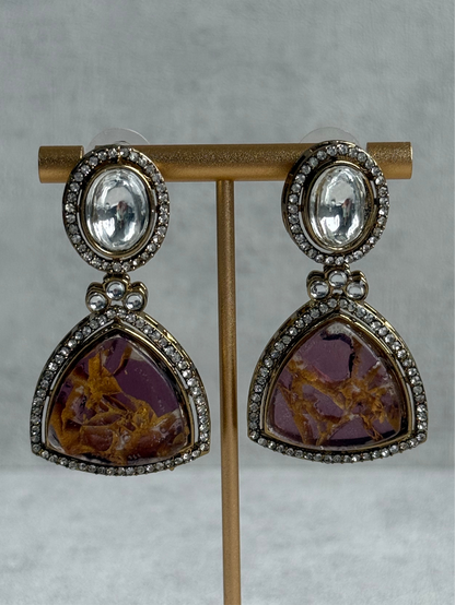 Ayura Designs Florence Earrings – Mirror Cut Studs with Turquoise Marble Resin & Crystal Borders