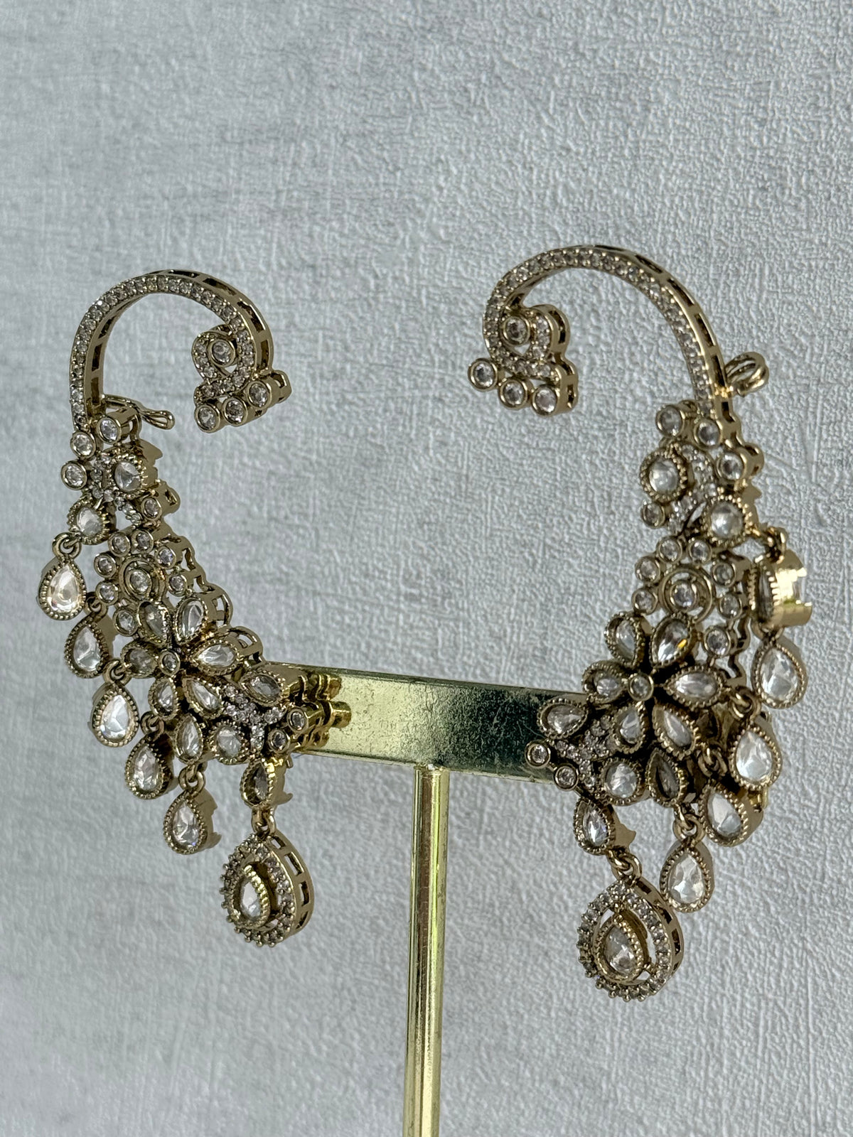Ayura Designs Aksara Kaanphool Earrings – Kundan, Crystals & Antique Gold Finish