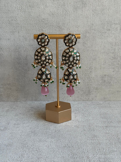 Ayura Designs Sumaira Set with Passa – Necklace, Earrings, Tikka & Passa with Kundan, Green Meenakari Detailing & Aqua-Pink Drops