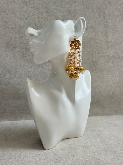 Ayura Designs Sassi Earrings – Pippal Patti Triple Jhumki Earrings with Pearl Cluster Detailing