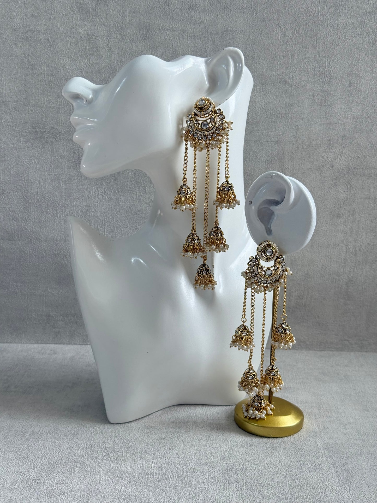Ayura Designs Sanaya Earrings – Mirror Cut Duster Earrings with Jhumki Drops & Pearl Detailing