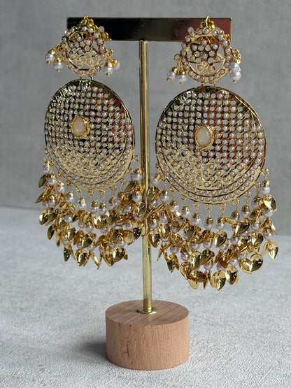 Ayura Designs Seerat Earrings – Ivory Gold Pippal Patti Design with Pearls