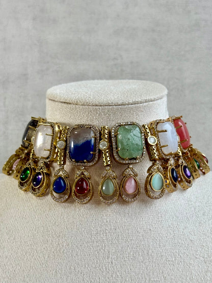 Ayura Designs Adelaide Necklace Set with Earrings – Multicolour Moissanite with Green Stone Drop Earrings