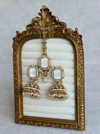 Ayura Designs Heena Tikka Set with Jhumkis – Ivory Stone, Kundan & Pearl Detailing