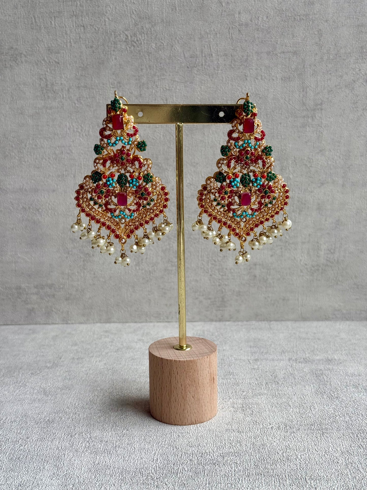 Ayura Designs Rumi Earrings – Meenakari with Ruby, Turquoise & Pearl Detailing