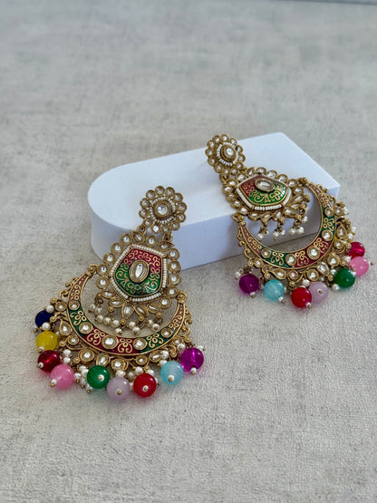 Ayura Designs Safa Antique Gold-Plated Chandbali Earrings with Multicolor Bead Accents