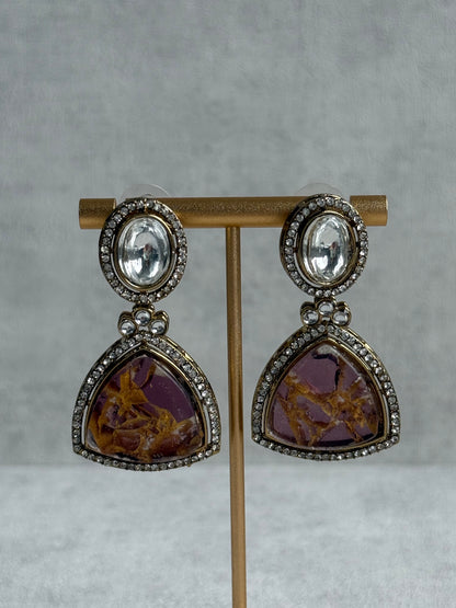 Ayura Designs Florence Earrings – mirror cut studs with Berry Pink Marble Resin & Crystal Borders
