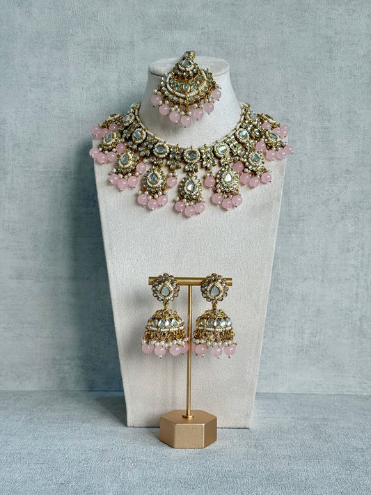 Ayura Designs Iyla Set with Necklace, Earrings & Tikka – Kundan Detailing, Ivory Pearl Drops & Blush Pink Beads