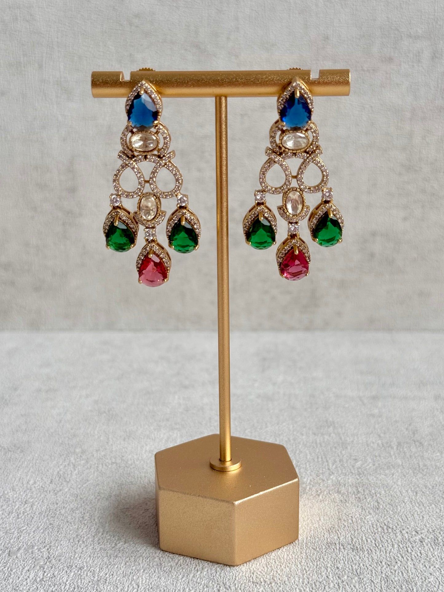 Ayura Designs Sylvie Necklace Set with Earrings – Gold Finish with Moissanite Crystals & Multicolour Stones