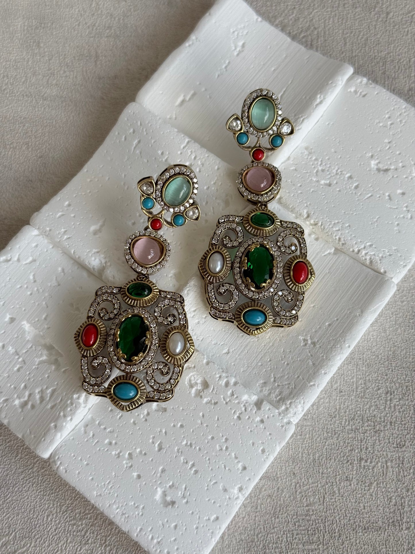Ayura Designs Ella Statement Earrings – Multicolour Stones & Crystal Detailing