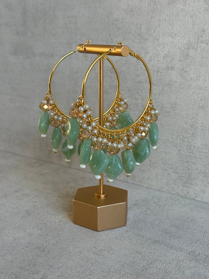 Ayura Designs Heer Balis – Gold Hoops with Mint Marble Beads, Pearls & Crystal Detailing