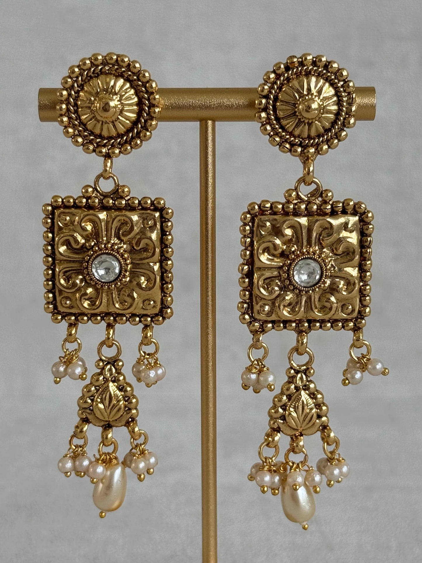 Ayura Designs Nimrah Choker Set with Earrings & Tikka – Ivory Pearl Gold Tone Waterfall Jewellery Set