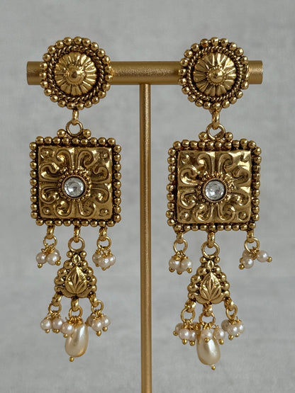 Ayura Designs Nimrah Choker Set with Earrings & Tikka – Ivory Pearl Gold Tone Waterfall Jewellery Set