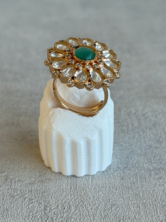Ayura Designs Luisa Adjustable Ring – Mint Centre Stone with Crystal Petal Detailing