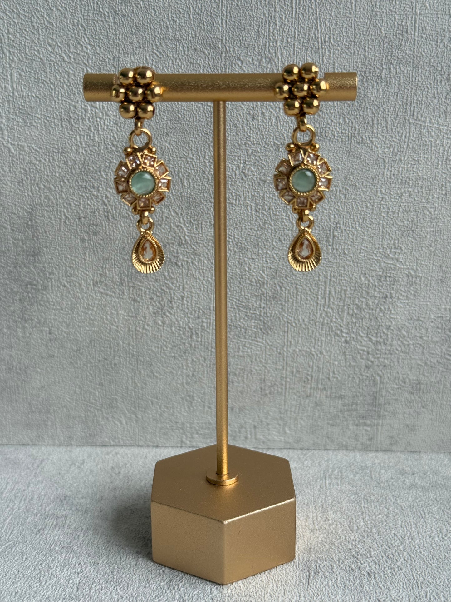Ayura Designs Nithya Set – Gold Necklace & Earrings with Mint & Blush Stones and Mint Centre