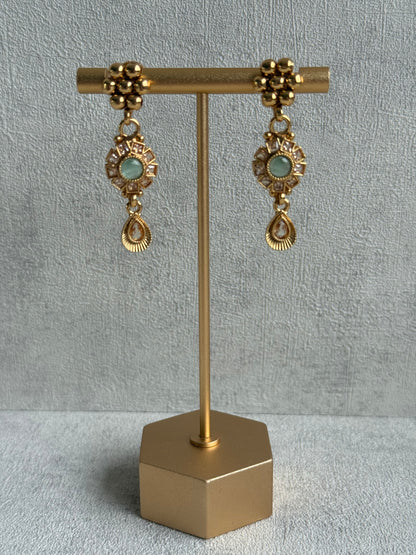 Ayura Designs Nithya Set – Gold Necklace & Earrings with Mint & Blush Stones and Mint Centre