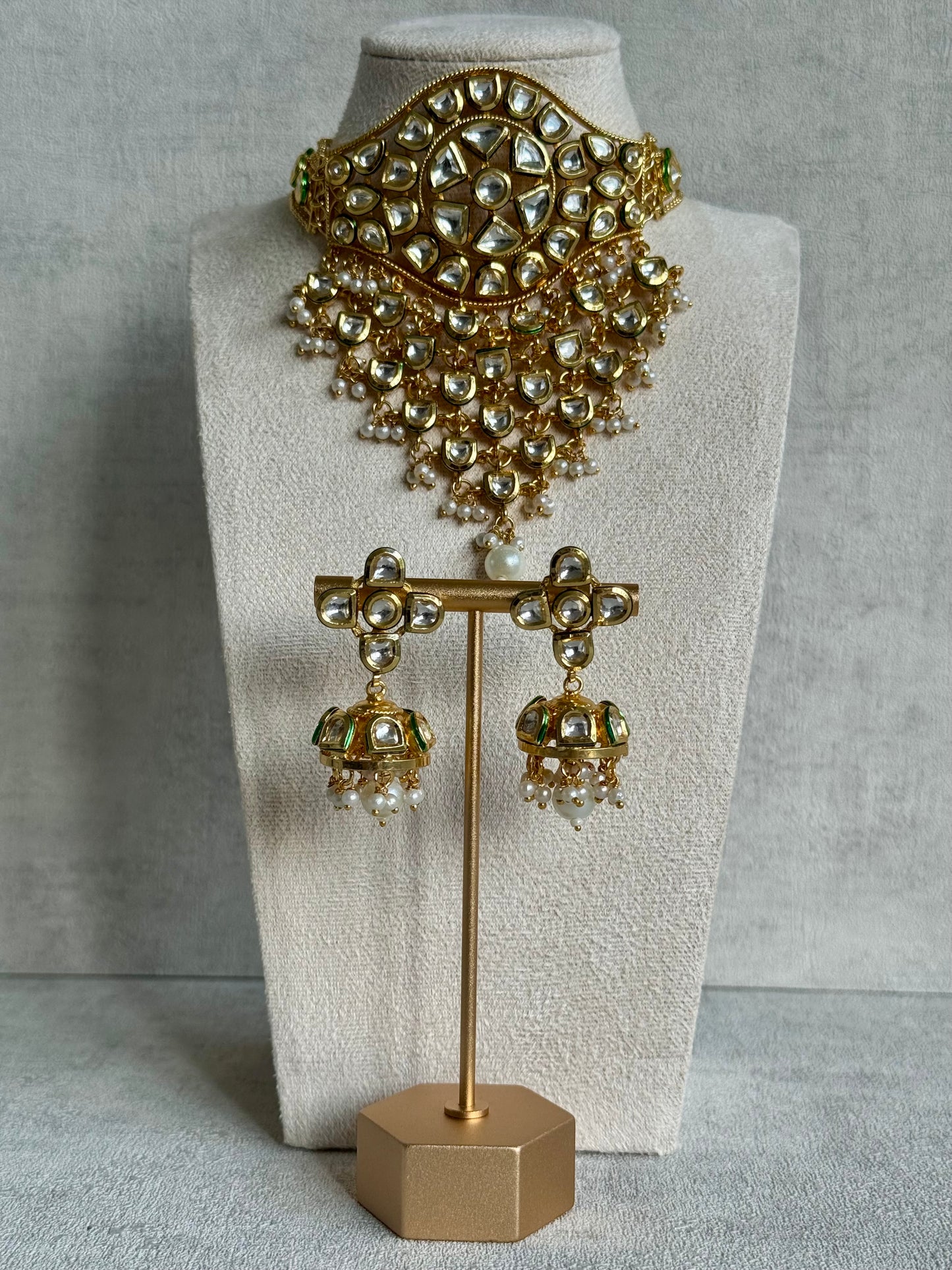 Ayura Designs Sophia Set with Earrings – Kundan Stones, Pearl Detailing & Gold Finish