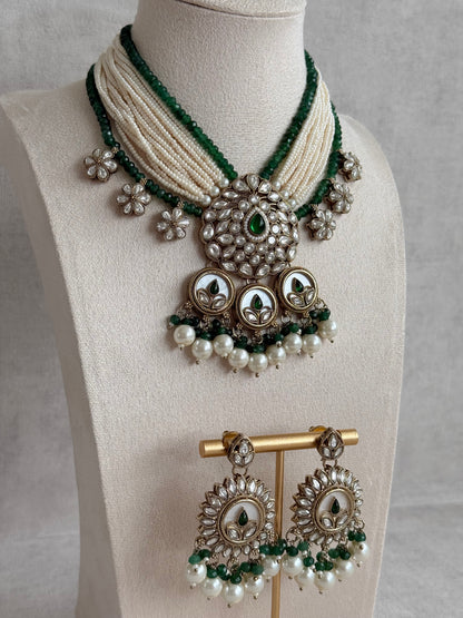 Ayura Designs Callie Set with Earrings – Emerald Green, Ivory Pearl & Jadau Detailing
