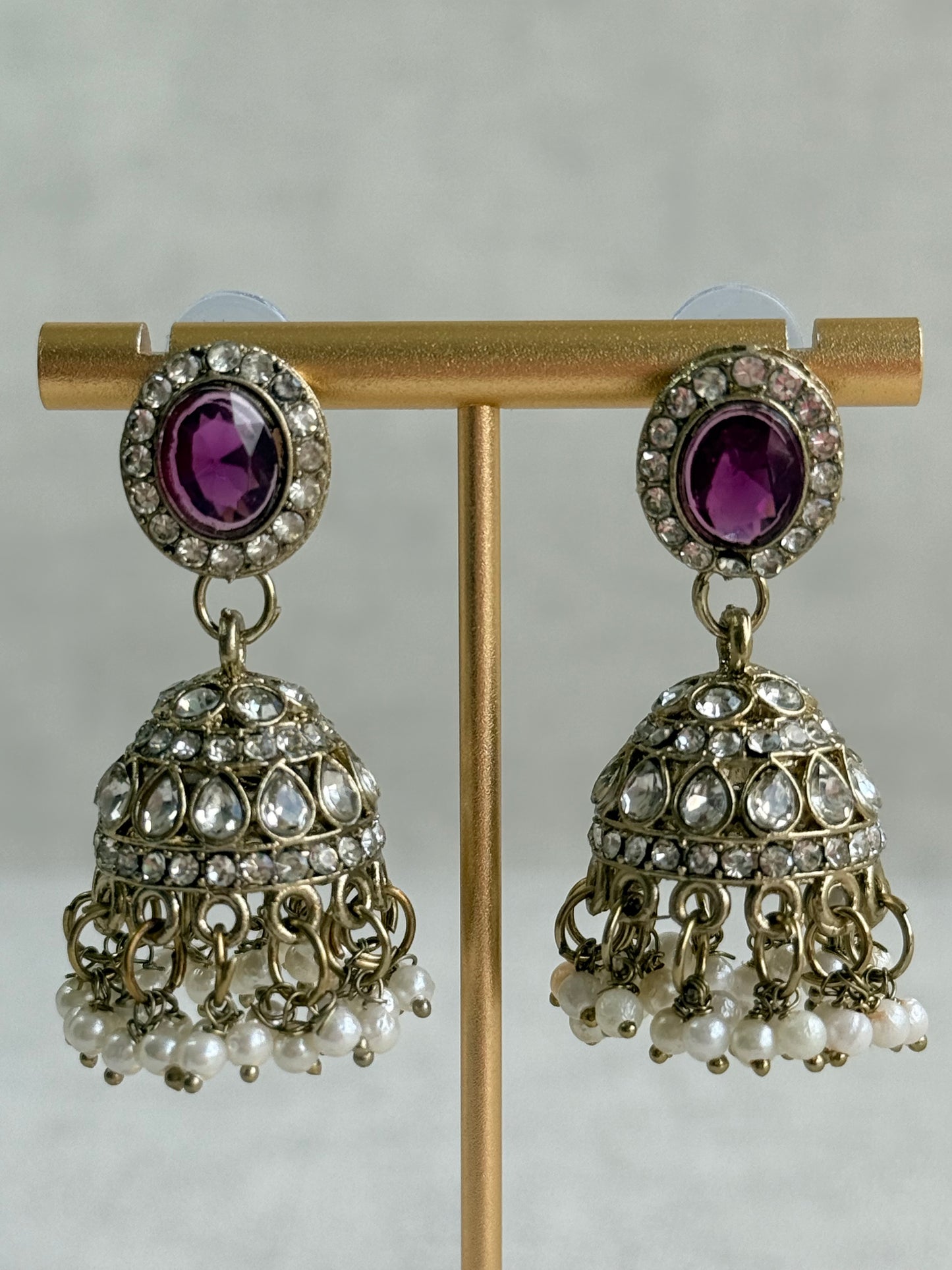 Ayura Designs Eira Necklace Set with Earrings & Tikka – Plum & Crystal Stones with Antique Gold Finish