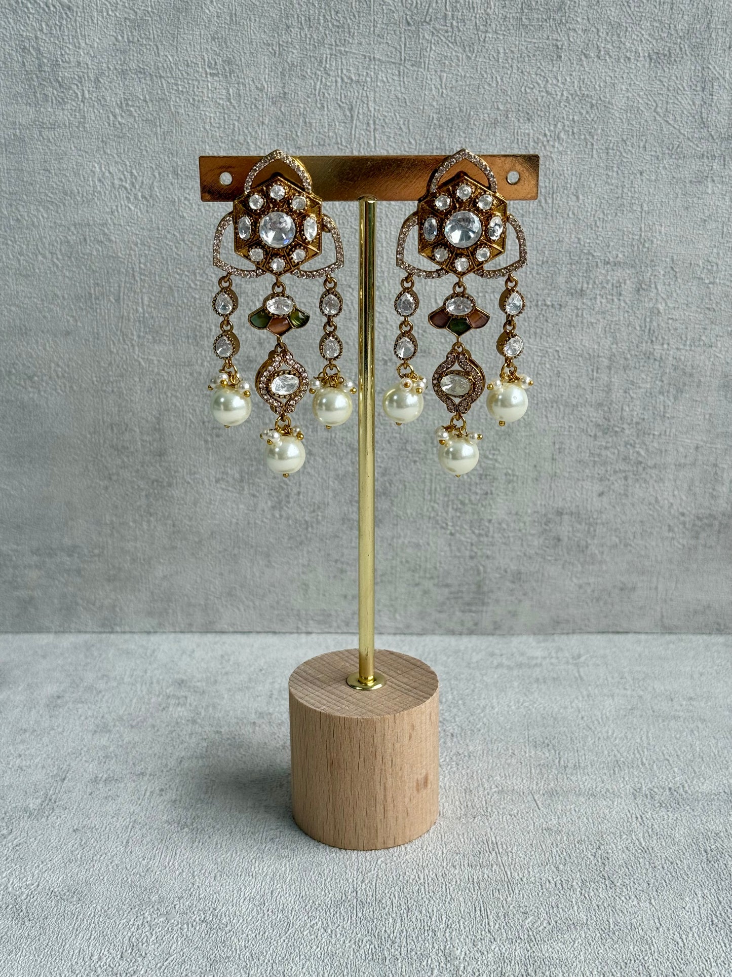 Ayura Designs Serina Choker Set with Earrings – Peach & Pistachio Enamel, Mirror-Cut Stones & Pearl Drops