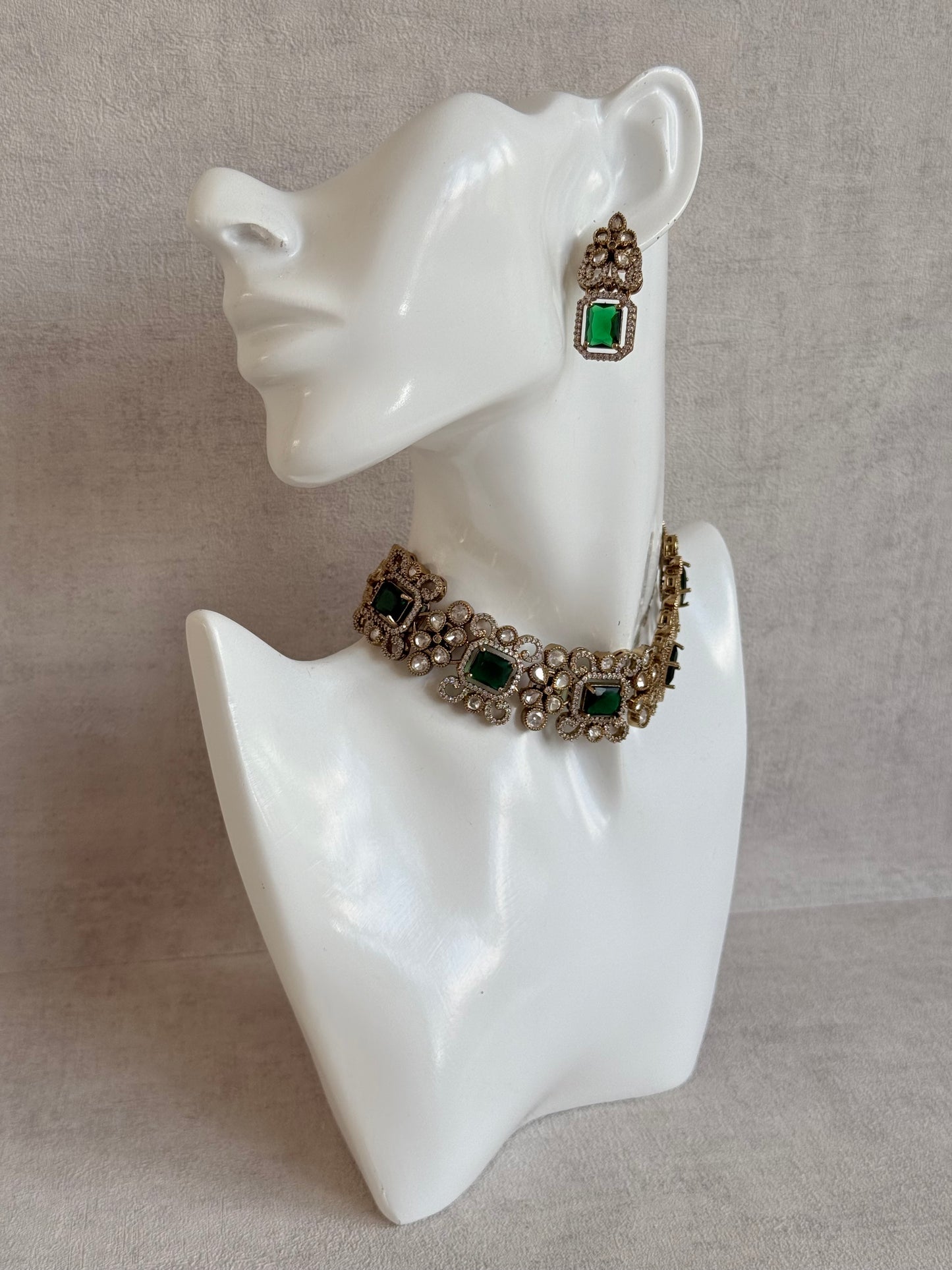 Ayura Designs Celine Set with Earrings – Moissanite Emerald Green Statement Set