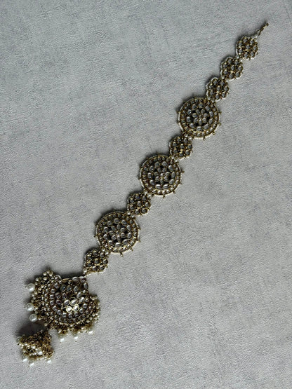 Ayura Designs Laraib Parandi – Mirror-Cut Kundan with Pearl Drops in Antique Gold Finish