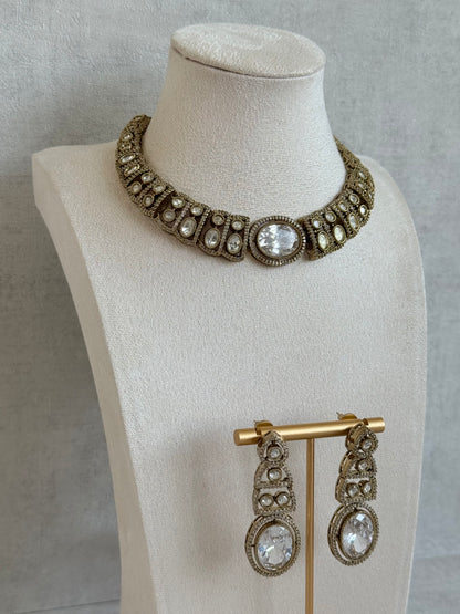 Ayura Designs Sadie Necklace Set with Earrings – Moissanite Style Stones & Crystal Halo Detailing