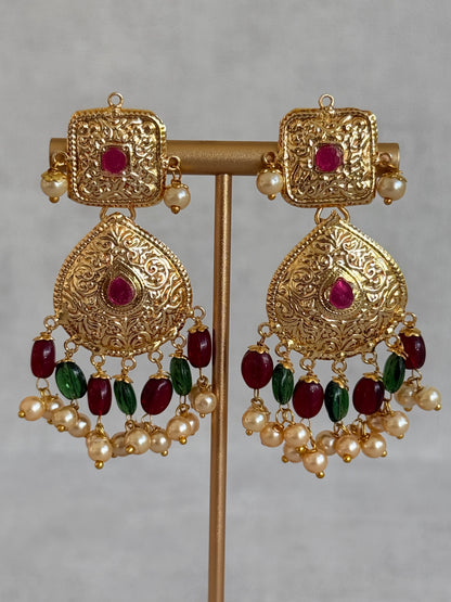 Ayura Designs Chetna Choker Set with Earrings & Tikka – Maroon & Emerald Green Beads, Cream Pearl Drops with Pipal Patti Detailing