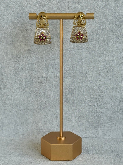 Ayura Designs Vibha Necklace & Stud Earrings Set – Gold Floral Statement Design with Ruby Pink & Crystal Detailing