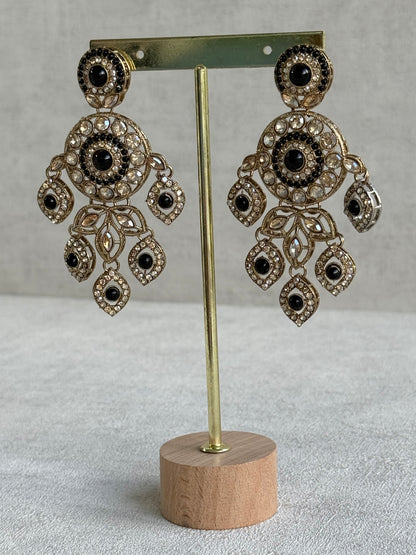 Ayura Designs Vanika Earrings – Black & Champagne Crystal Gold Finish