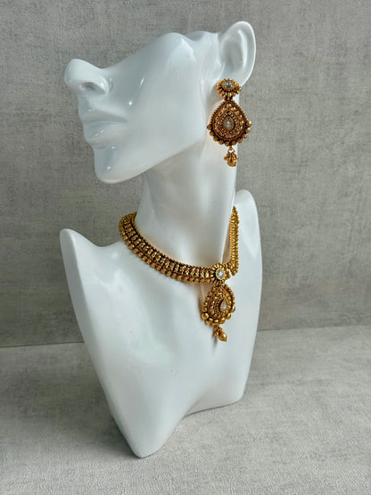 Ayura Designs Ayma Necklace Set with Earrings – Antique Gold Finish with All-Crystal Detailing