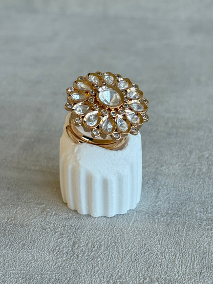 Ayura Designs Luisa Adjustable Ring – Crystal Centre Stone with Crystal Petal Detailing