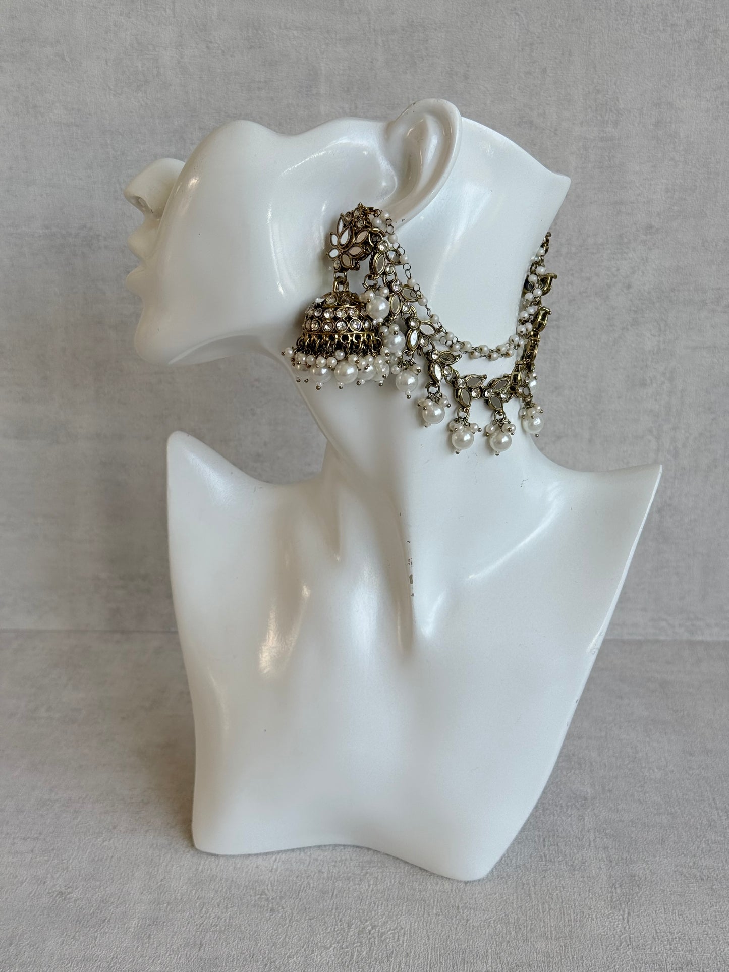 Ayura Designs Sheesh Jhumkis with Sahare – Mirror Kundan Pearl Jhumkis