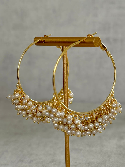 Ayura Designs Virsa Bali – Pearl-Embellished Gold Hoops