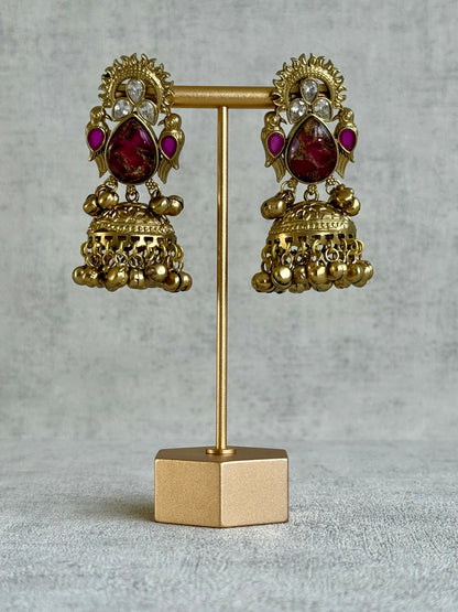 Ayura Designs Avleen Earrings – Berry Pink Marble with Antique Gold Finish & Kundan Detailing