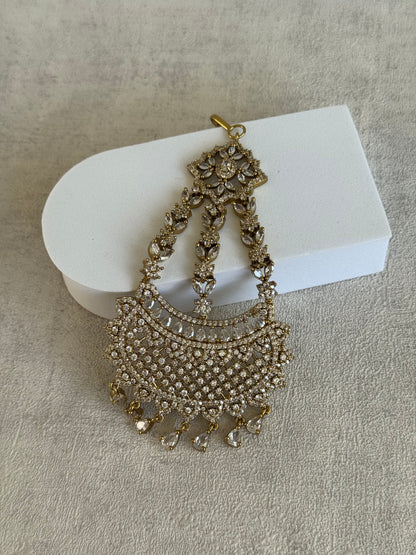 Ayura Designs Aya Jhoomar Passa – Mirror-Cut Stones with Antique Gold Detailing & Floral Motifs