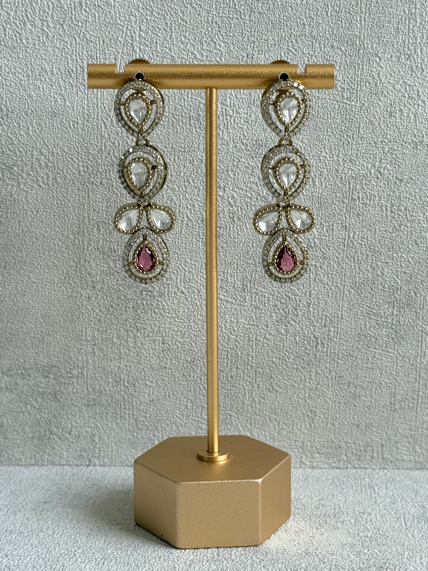 Ayura Designs Bianca Necklace Set with Earrings – Kundan, Ruby Pink Stones, Crystals & Gold Finish