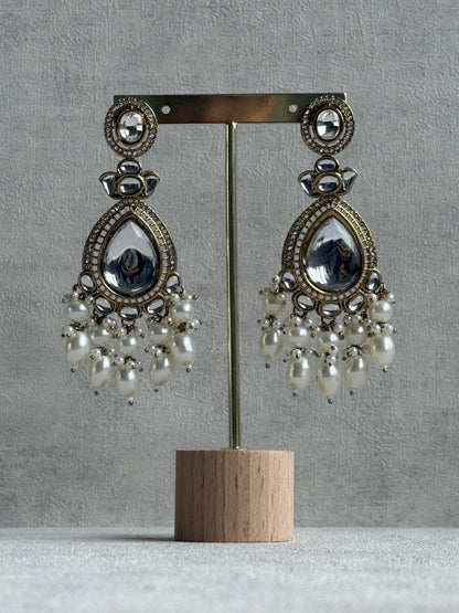 Ayura Designs Nageen Earrings – Antique Gold Jhumkis with Mirror-Cut Stones & Ivory Pearl Drops